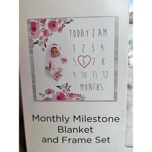 Baby girl monthly milestone blanket w/ felt heart month tracker (in box)